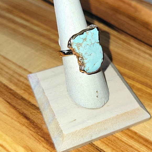 Jewelry - NWT Raw Turquoise Stone Golden Dip Setting Western Cowgirl Barbie Cockta…